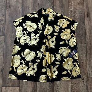 Rachel Roy Dazzling Women's Floral Blouse In Black Gold Size 1X